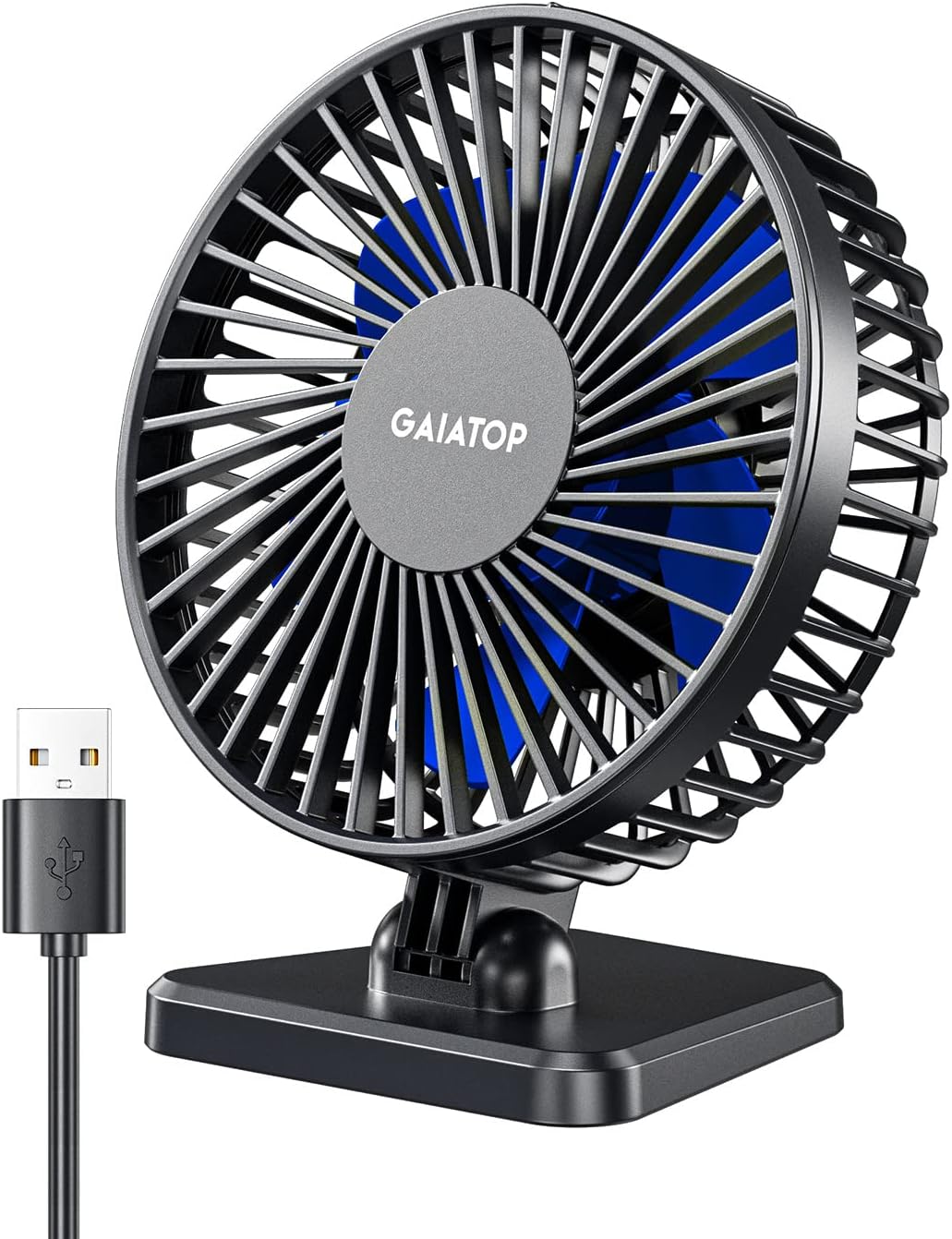 A USB-powered desk fan with a retro design sitting on a computer desk, a quirky office gift for coworkers who love cool gadgets.