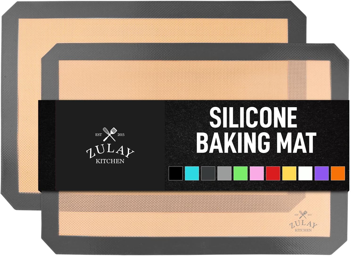 Colorful silicone baking mats rolled up on a counter, a practical and eco-friendly baking gifts for sister.