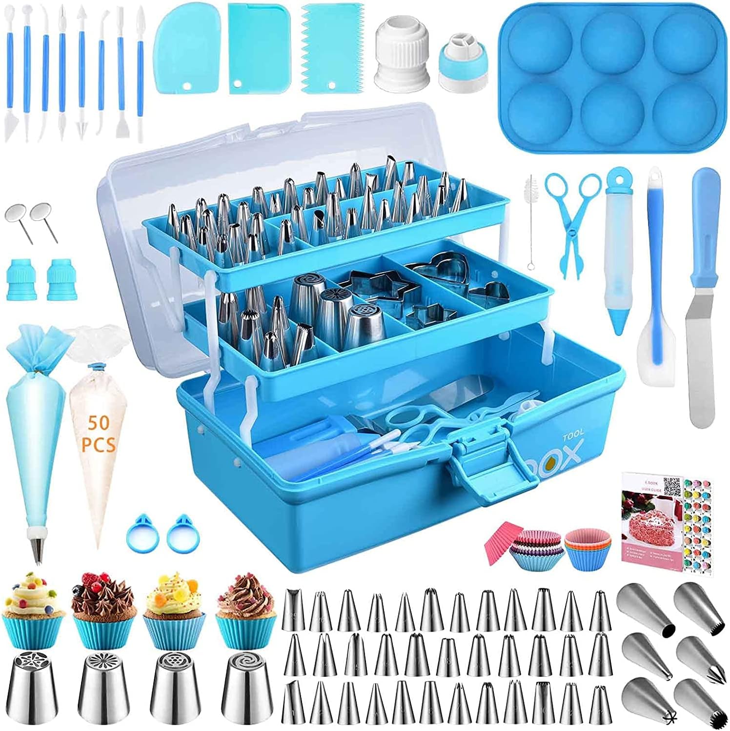 A complete cake decorating tool kit with piping bags and tips, a creative and fun baking gifts for sister