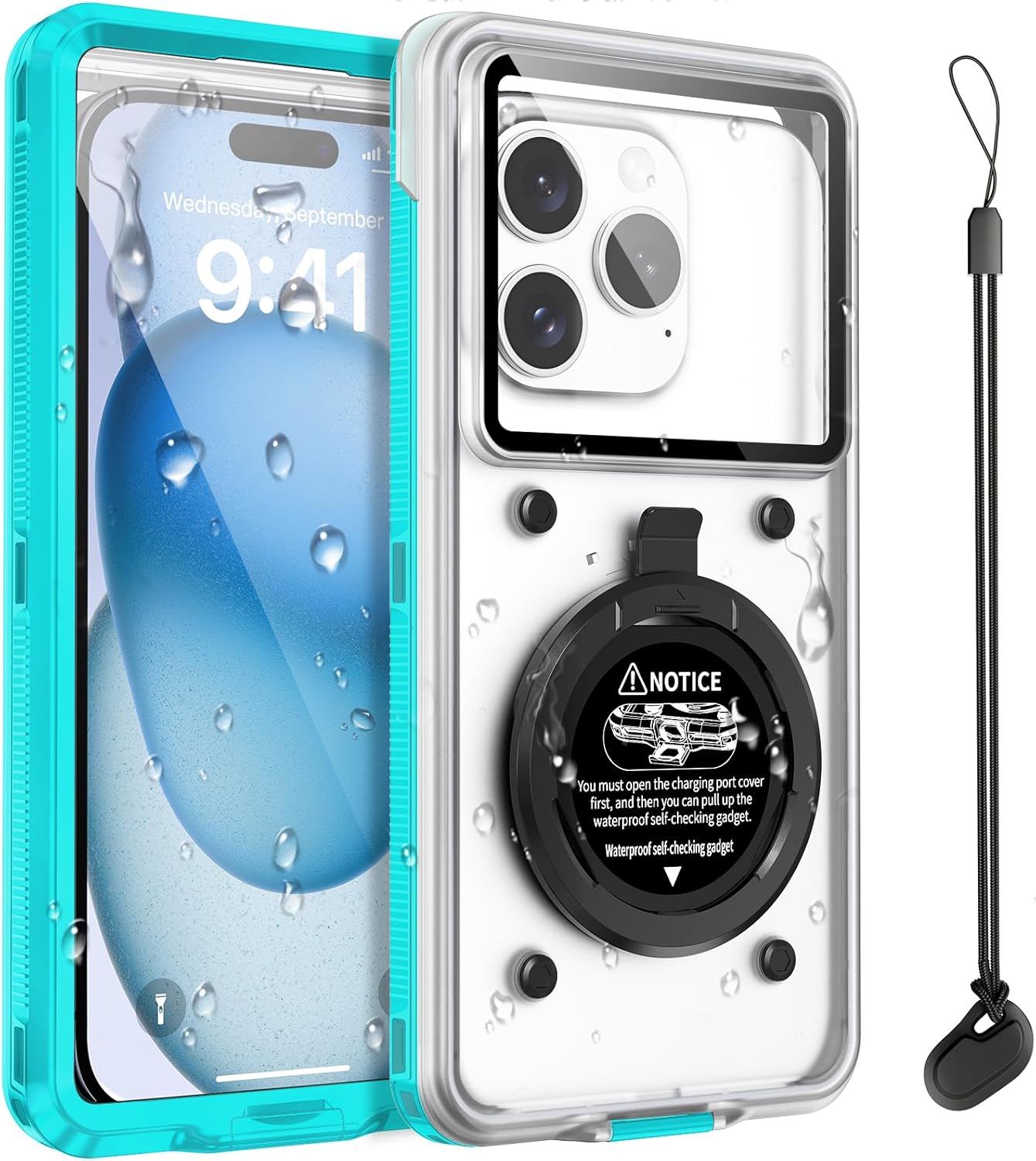 A waterproof phone case floating in water, a practical fishing gift for dad that protects his devices during outdoor adventures.