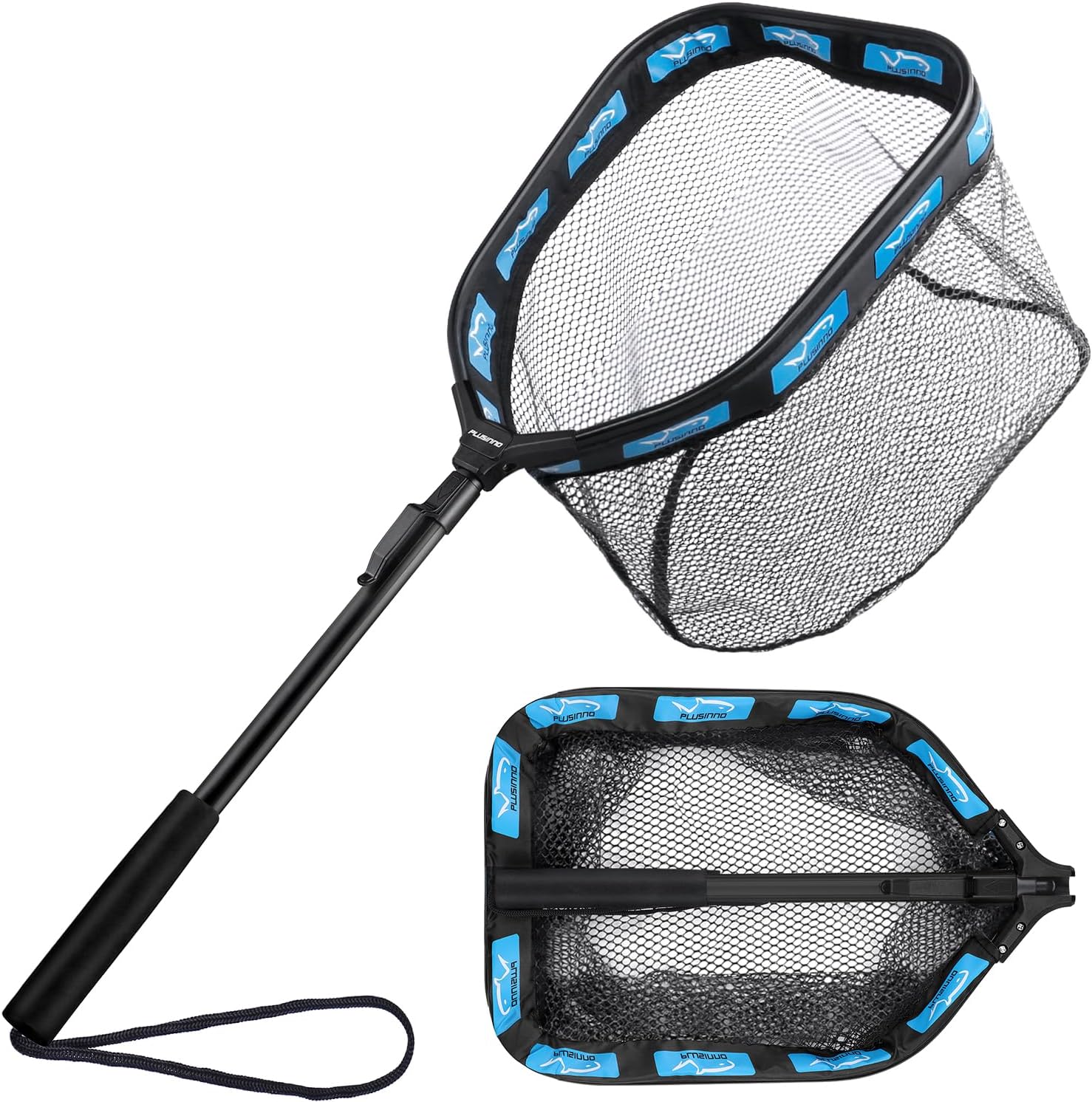 A floating fishing net with a sturdy handle and rubberized netting, a practical and affordable fishing gift for dad